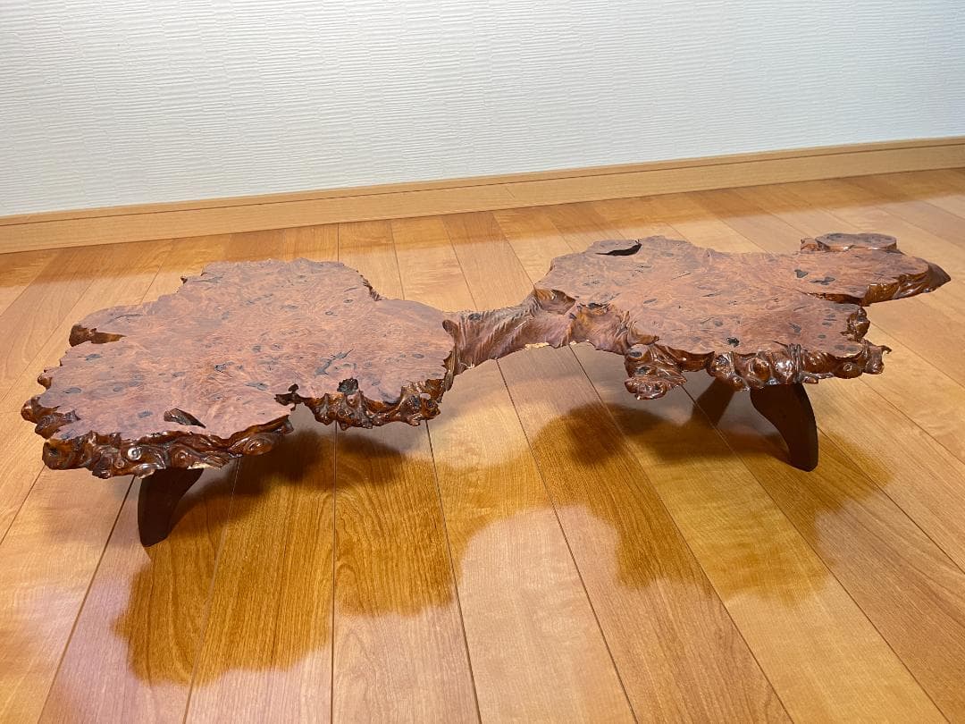 【天然一枚板】飾り台 盆栽台 花瓶台 座卓 足付き 大型 希少【光沢仕上げ】