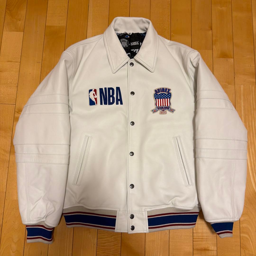 AVIREX x NBA 初コラボ　ホワイト レザージャケット Lサイズ