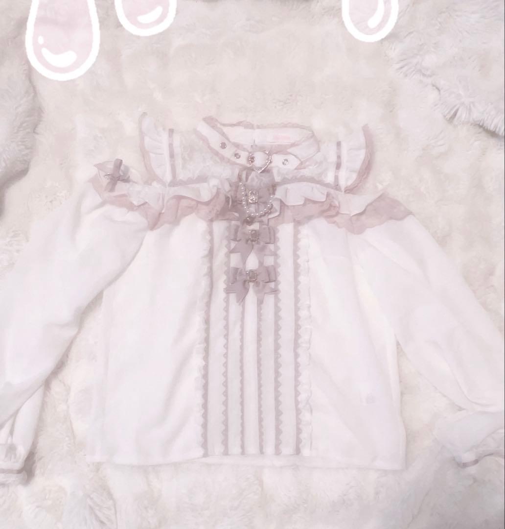 LIZLISA 3つリボンフロントチョーカーブラウス ホワイト×ピンク