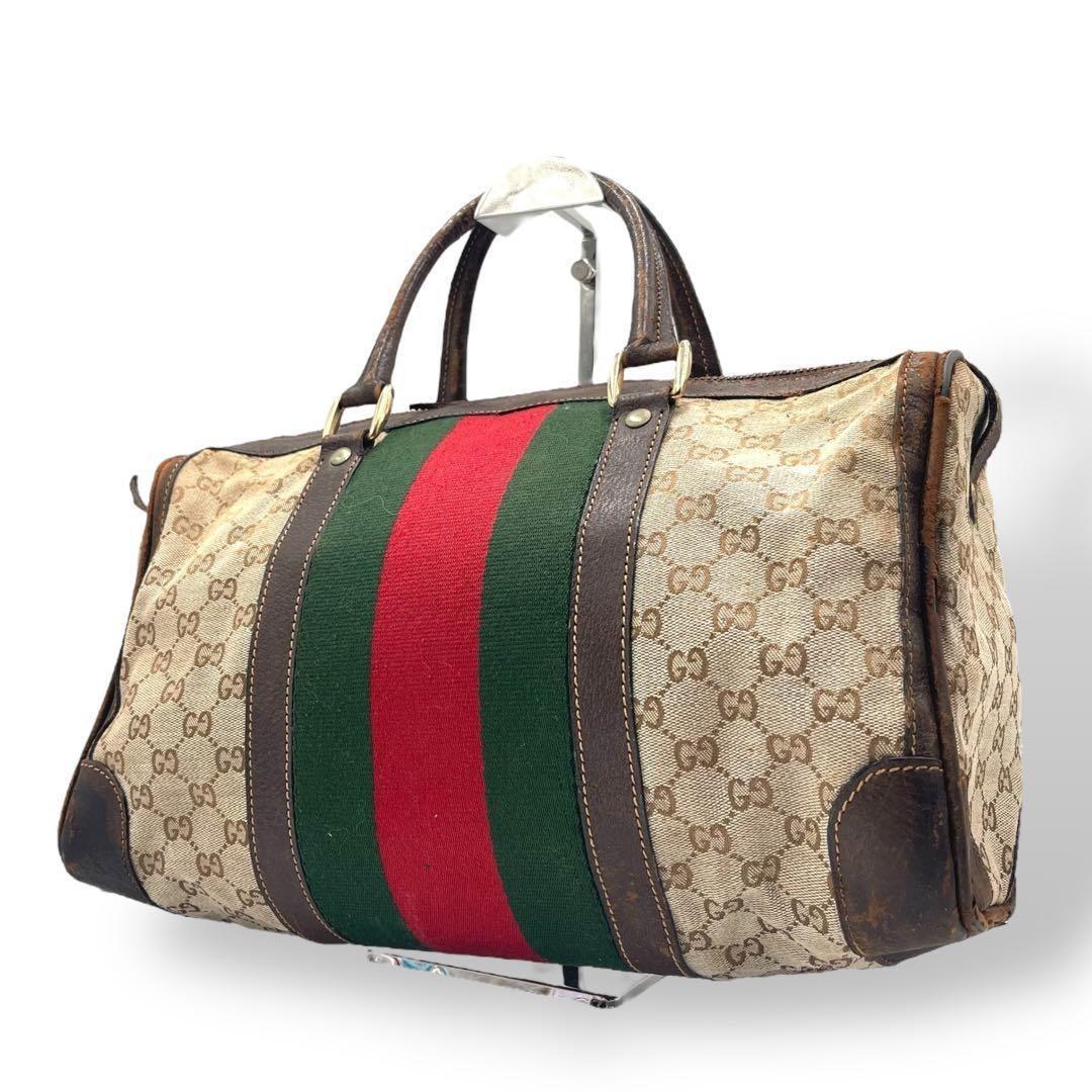 グッチ ミニボストンバッグ GGキャンバス シェリーライン